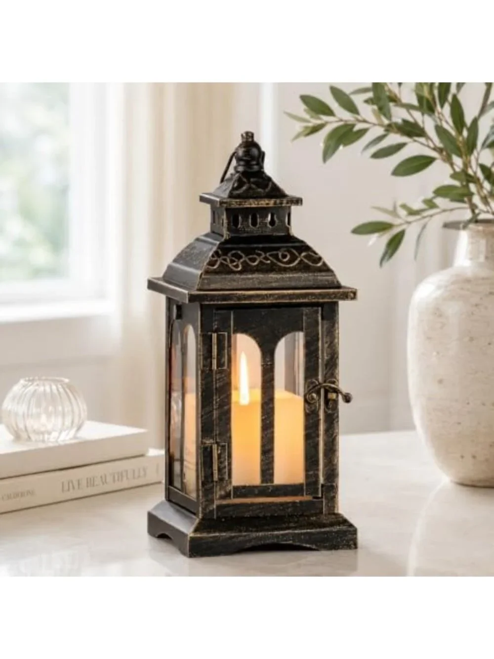 Vintage Metal Candle Lantern - Decorative Indoor/Outdoor Hanging Light for Home